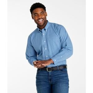 L.L Bean Pinpoint Oxford Cloth Shirt Traditional Fit Men's L-Tall Blue White